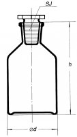 Steilbrustflasche, 1000 ml, Kalksoda, Enghals, Braunglas mit Schliffglasstopfen