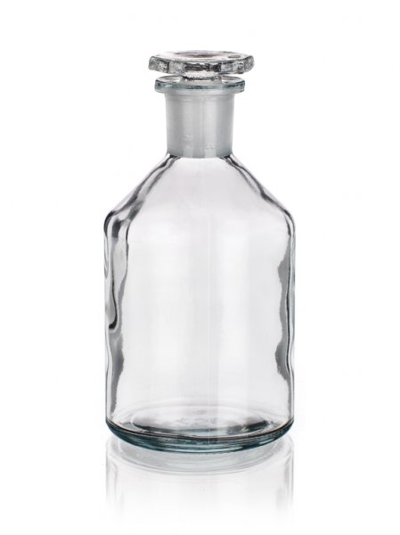 Steilbrustflasche, 500 ml, Kalksoda, Enghals, Klarglas mit Schliffglasstopfen