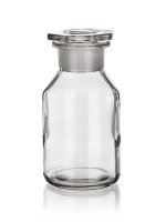 Steilbrustflasche, 1000 ml, Kalksoda, Weithals, Klarglas mit Schliffglasstopfen