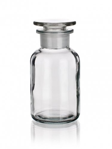 Rundschulterflasche, 50 ml, Weithals, Klarglas mit Schliffglasstopfen