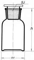 Rundschulterflasche, 1000 ml, Weithals, Braunglas mit Schliffglasstopfen