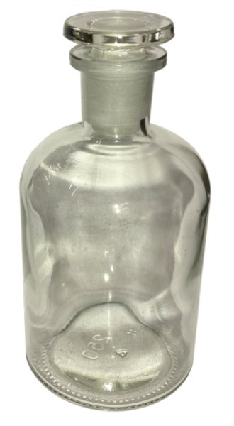 Rundschulterflasche, 2000 ml, Enghals, Klarglas mit Schliffglasstopfen