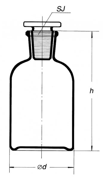 Rundschulterflasche, 500 ml, Enghals, Braunglas mit Schliffglasstopfen