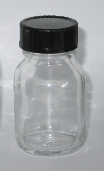 Gewindeflasche, Weithals, Klarglas, Kunststoff-Schraubkappe mit Dichtungseinlage, 50 ml, GL 32