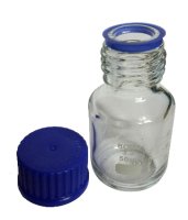 Laborflasche, Boro. 3.3, blauer Schraubverschluß,...