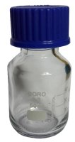 Laborflasche, Boro. 3.3, blauer Schraubverschluß, Ausgießring, 50 ml, GL 32