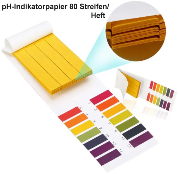 PH-Indikatorpapier pH 1-14:1; Heftchen mit 80 Streifen; mit Skala